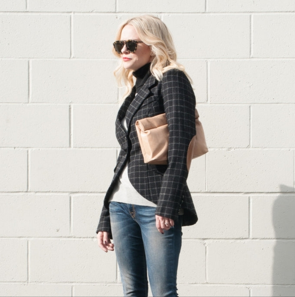 Smythe - Riding Jacket Wool Windowpane Pattern w/ Leather Elbow Patches - Size 4 - Picture 3 of 11